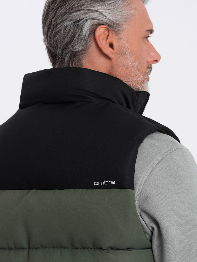 Men's quilted sleeveless jacket in contrasting colors - olive V4 OM-JAVJ-0161