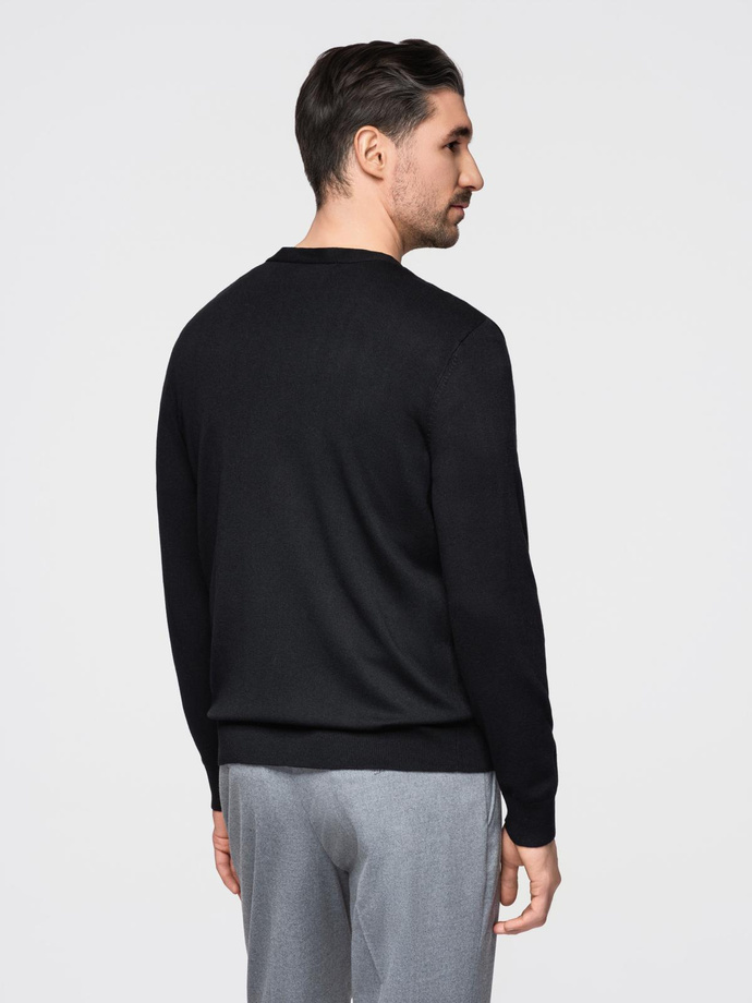 Pánsky jednofarebný pletený sveter z viskózy - čierny V2 OM-SWCD-0126 