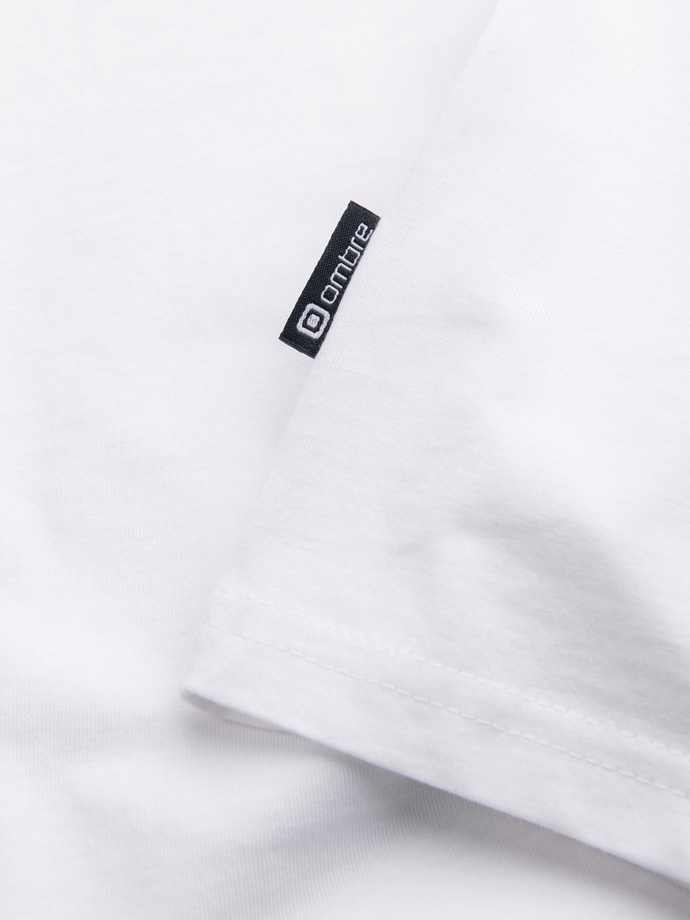 Pánske tričko s dlhým rukávom bez potlače a výstrihom - biele V3 OM-LSBL-0108