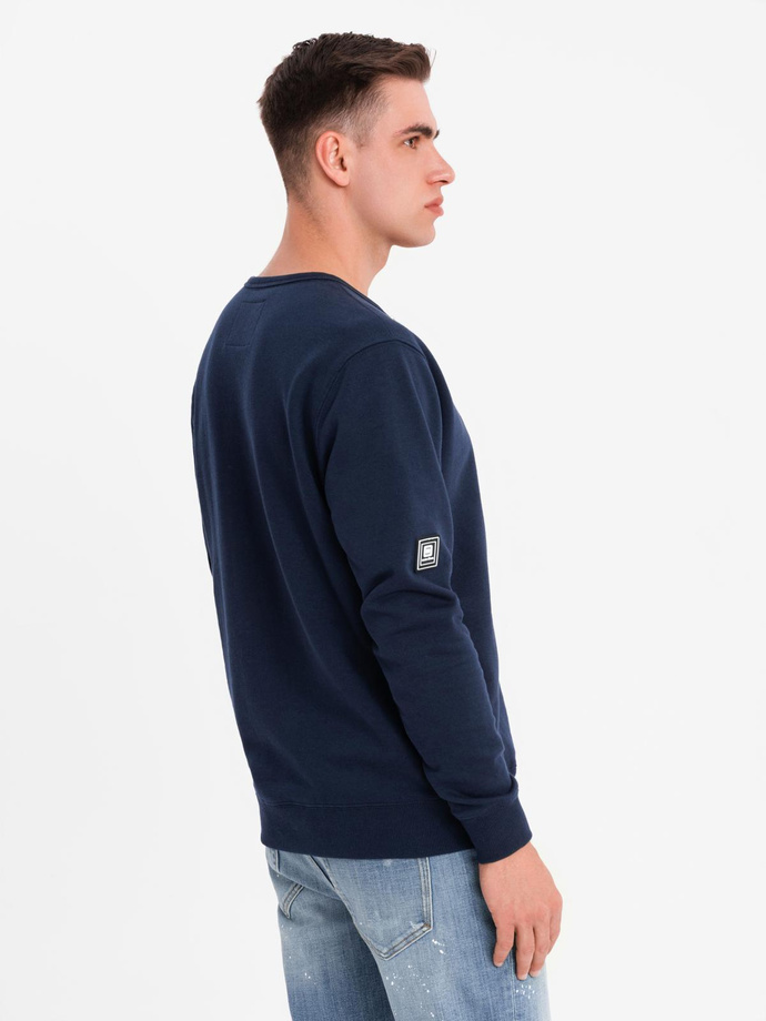 Men's sweatshirt with decorative zips on the front - navy blue V2 OM-SSNZ-0187