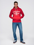 Men's college style printed kangaroo hoodie - red V1 OM-SSPS-0143