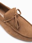 Men's moccasin leather shoes with thong and driver sole - brown V3 OM-FOCS-0150