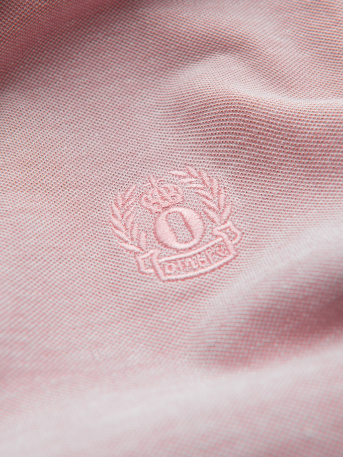 Melange men's polo shirt with striped collar - pink V2 OM-POSS-0109