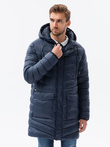 Men's winter parka quilted jacket - navy blue V2 OM-JALJ-0100