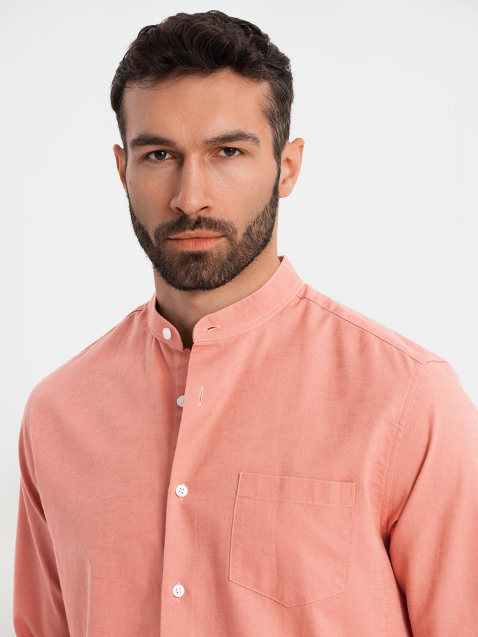 Men's linen shirt with collar and pocket REGULAR FIT - peach V1 OM-SHCS-0161