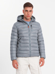 Men's quilted jacket with hood - gray V2 C549