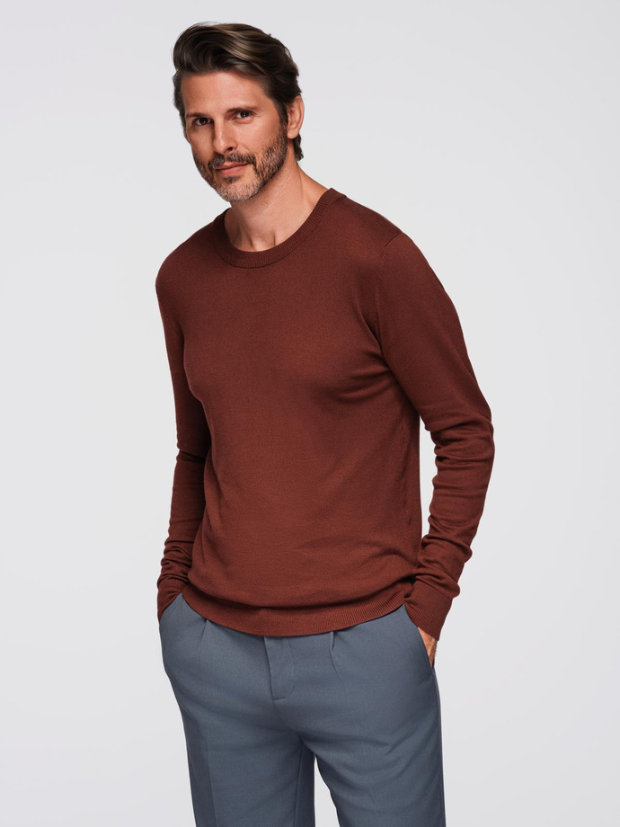Men's sweater with round neckline in stretch knit with classic weave - maroon V4 OM-SWSW-0183