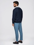 Knitted monochrome men's viscose cardigan - navy blue V1 OM-SWCD-0126