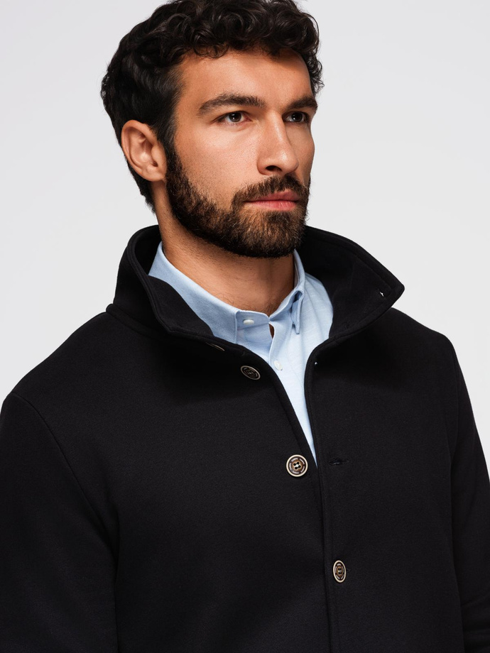 Men's button-down sweatshirt with stand-up collar - black V6 OM-SSZP-0240