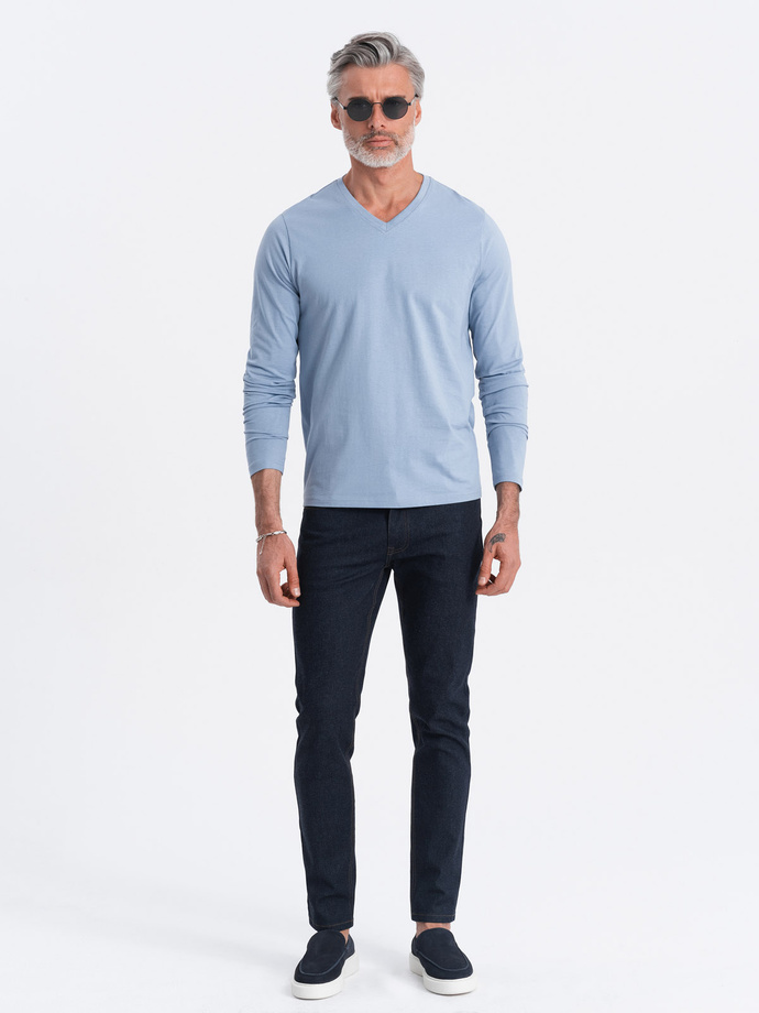 Men's unprinted longsleeve with a crew neckline - blue denim V9 OM-LSBL-0108 