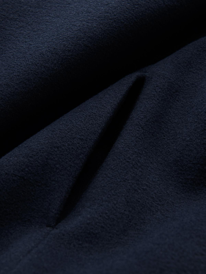 Men's coat with asymmetrical fastening and high collar - navy blue V3 OM-COWC-0120