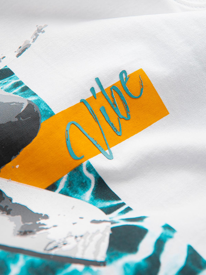 Summer Vibe medvilninis vyriškas marškinėlis su spauda - baltas V2 OM-TSTT-0191