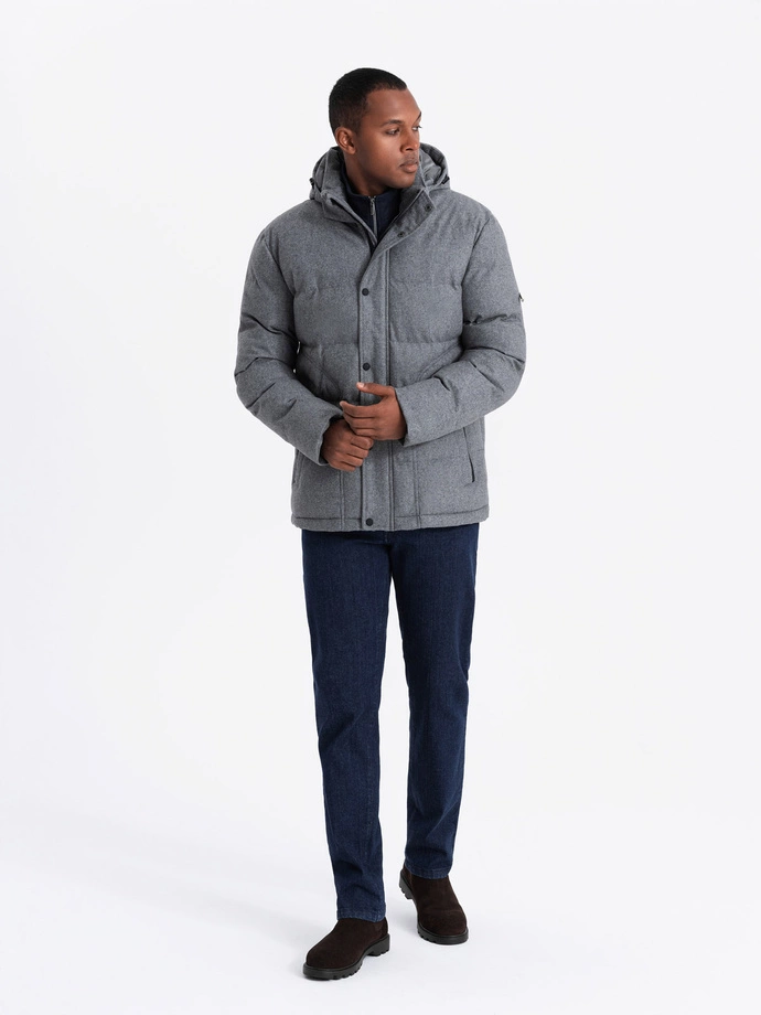 Men's lightweight jacket with mesh lining and hood - grey V1 OM-JAHP-0203