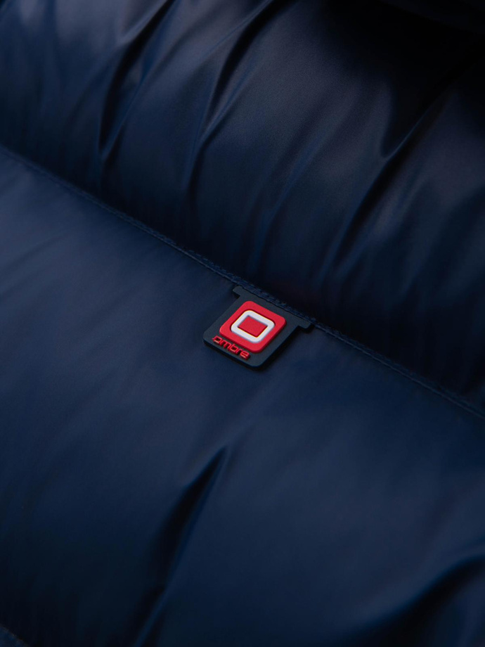 Jachetă matlasată modernă pentru bărbați din materiale combinate - albastru marin V2 OM-JAHP-0303