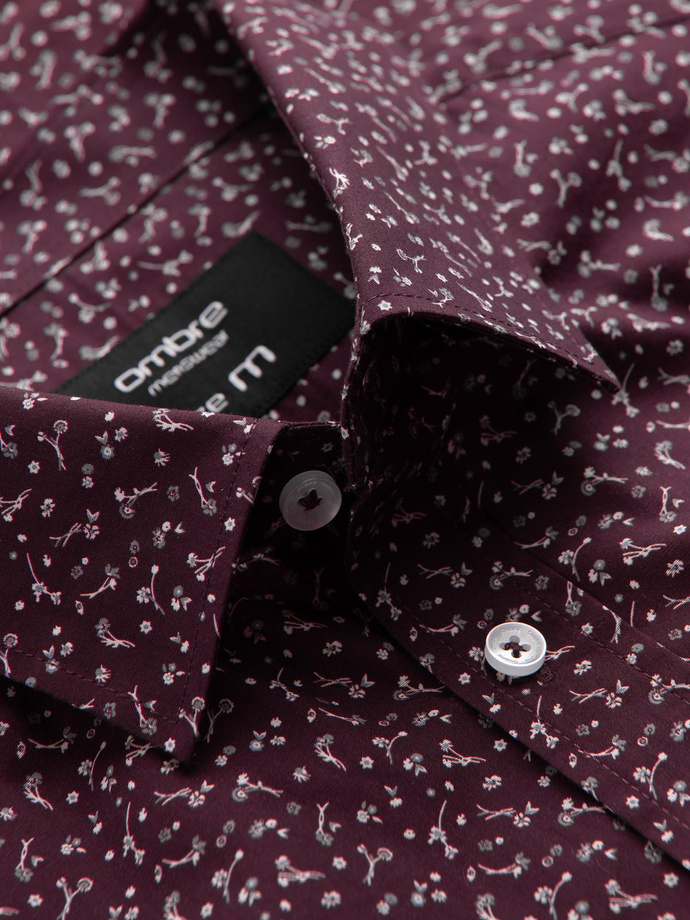 Cămașă bărbătească din bumbac cu model SLIM FIT - burgundy V5 OM-SHCS-0151