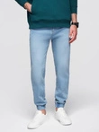 Men's denim JOGGERS pants with classic bandage - light blue V1 OM-PADJ-0265