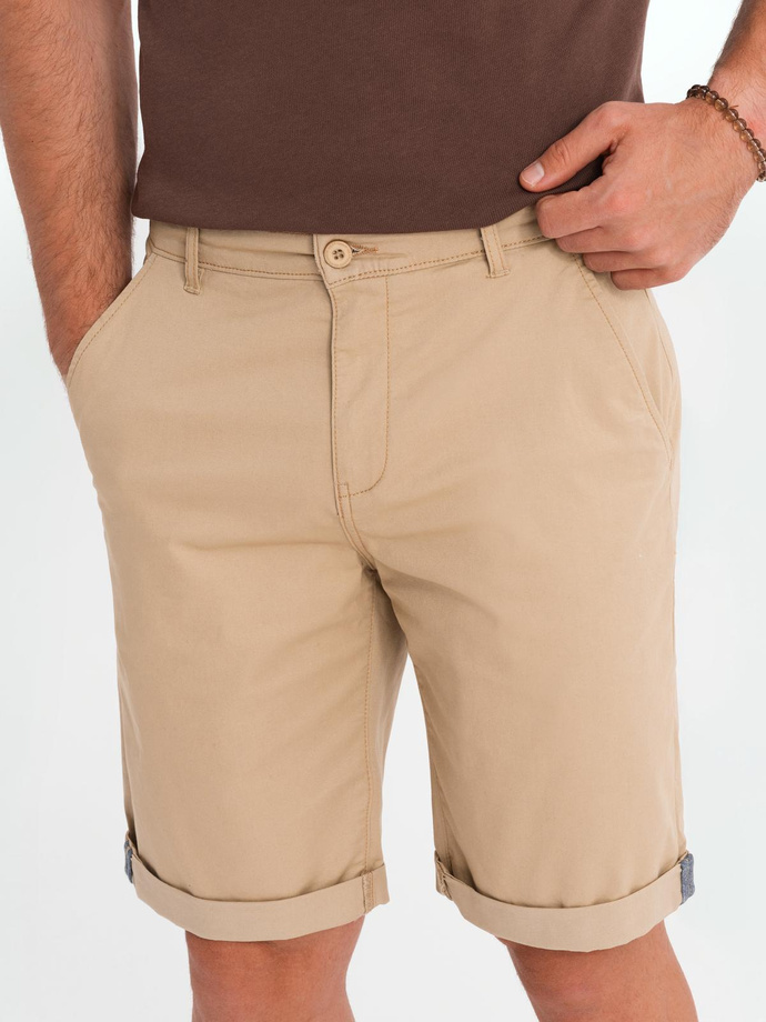 Classic men's chino shorts with rolled up leg - beige V11 OM-SRCS-0197