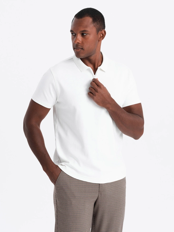 Men's polo shirt with zippered collar - white V1 OM-POSS-0132