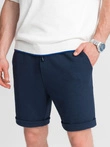 Pantaloni scurți tricotați pentru bărbați cu talie elastică - albastru marin V1 OM-SRCS-0107