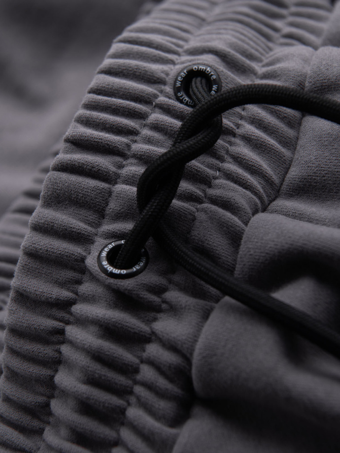 Pánské krátké teplákové šortky s potiskem - šedé V3 OM-SRSK-0138