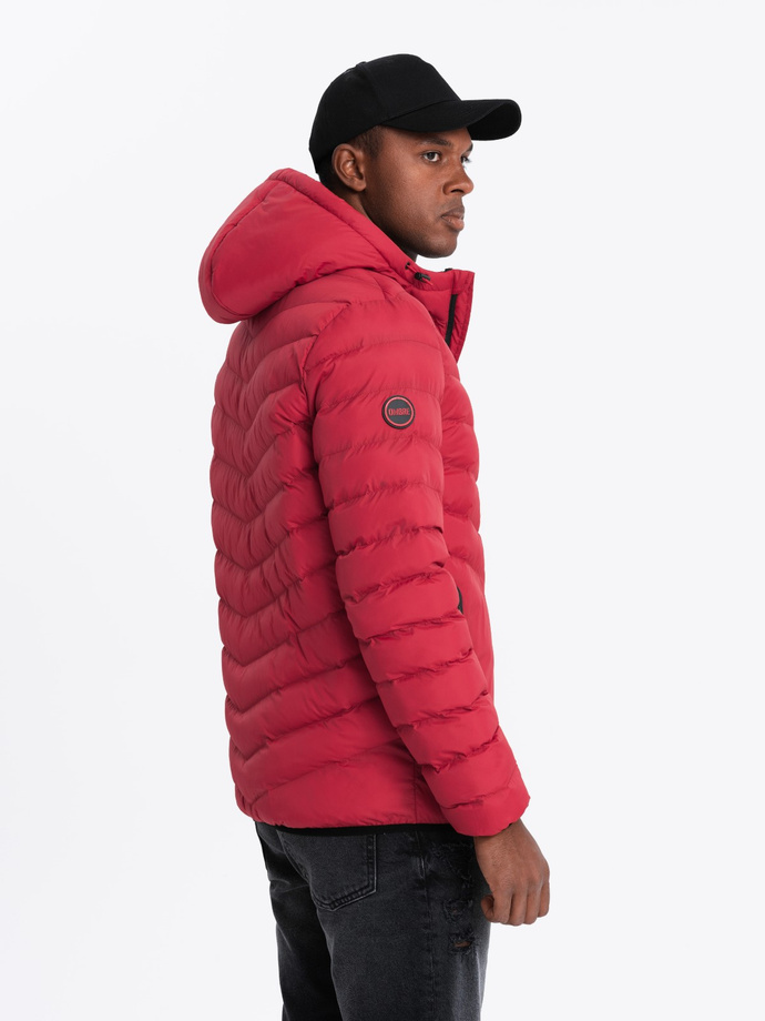 Men's quilted sports jacket with contrasting zipper - red V8 OM-JALP-0179