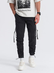 Pantaloni cargo STRAIGHT LEG pentru bărbați cu buzunare în dungi - negru V4 OM-PACG-0197