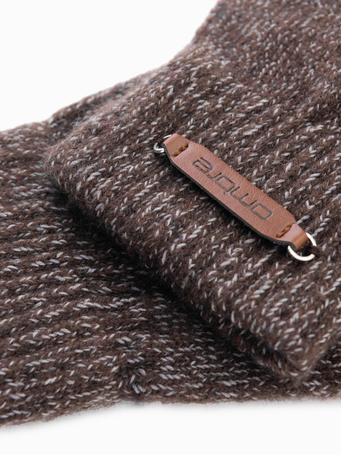 Men's knitted gloves with wool - brown melange V2 OM-ACGL-0110