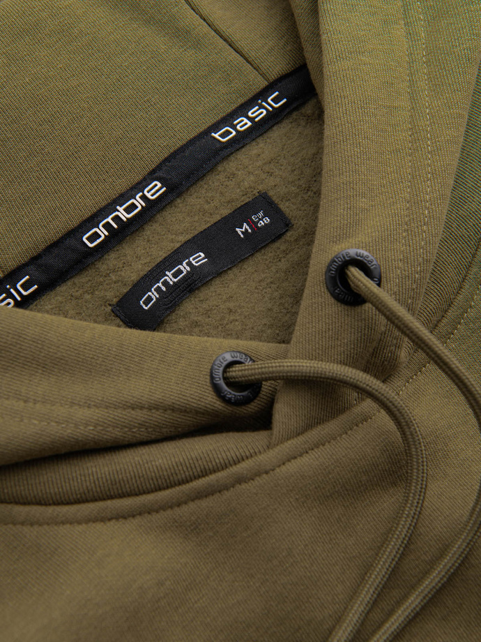 BASIC men's cotton kangaroo hooded sweatshirt - olive V2 OM-SSBN-0161
