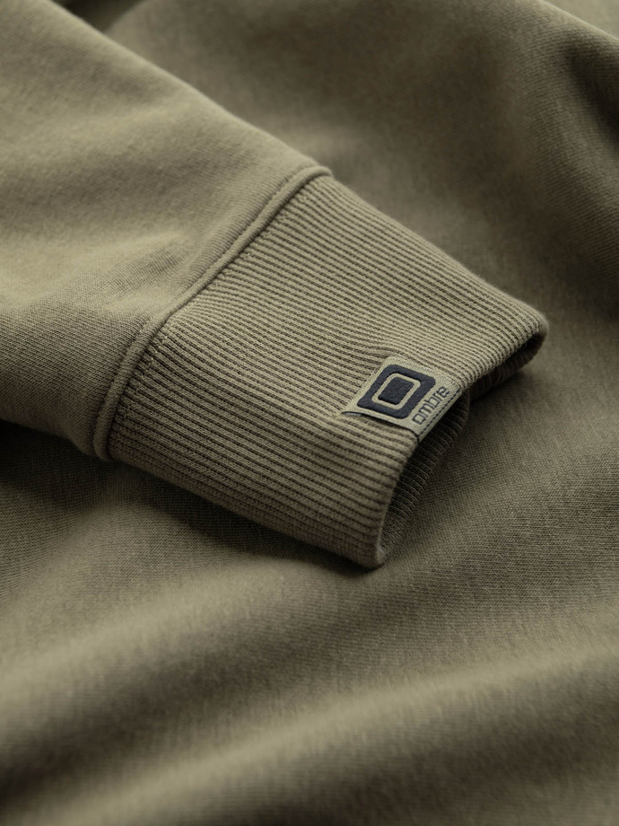 Unzipped men's sweatshirt with hood and patch - olive V4 OM-SSZP-0140