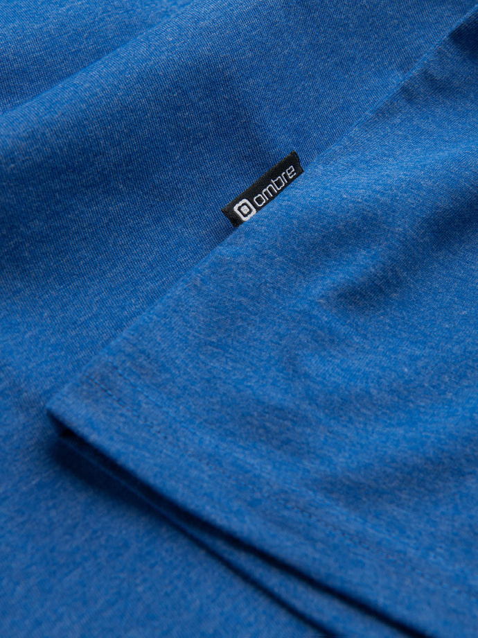 Men's t-shirt with round henley neckline - blue V2 OM-TSCT-0155