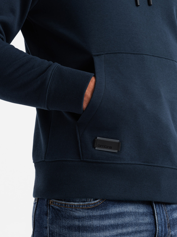 BASIC men's cotton kangaroo hooded sweatshirt - navy blue V1 OM-SSBN-0161