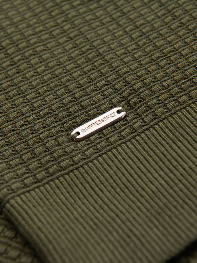 Pánská pletená polokošile bez knoflíků - olivová V1 OM-POSS-0157