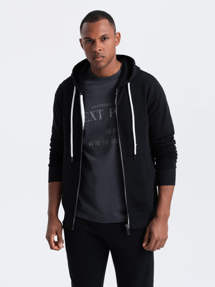 Men's sweatshirt set unbuttoned sweatshirt + jogger pants - black V5 Z82