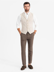 Fitted elegant men's vest with elastane and lapels - beige V2 OM-BLZV-0145