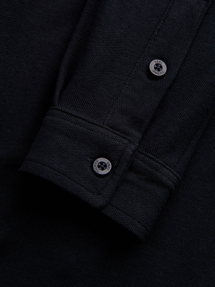 Pánská pletená košile s dlouhým rukávem - černá V4 K540