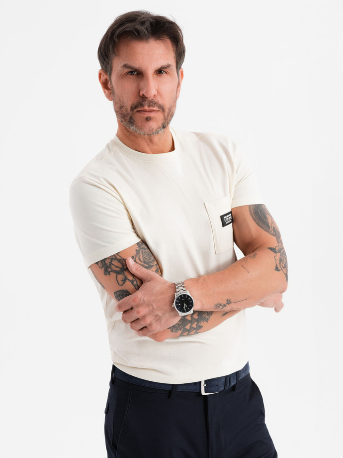 Men's casual t-shirt with pocket patch - cream V8 OM-TSCT-0109