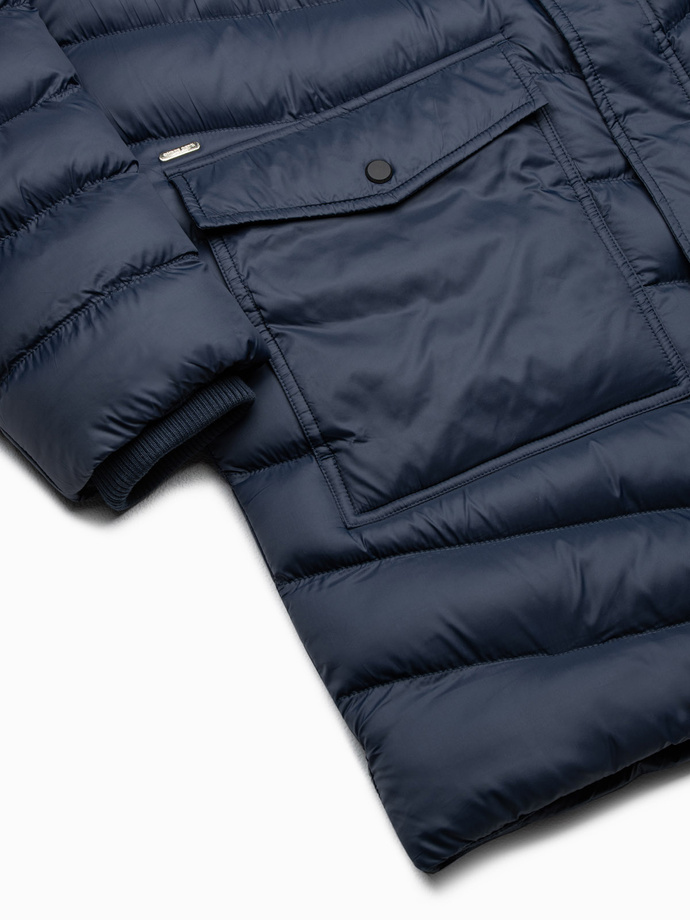 Men's winter parka quilted jacket - navy blue V2 OM-JALJ-0100