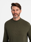 Men's knitted half turtleneck with viscose - dark olive V7 OM-SWTN-0100