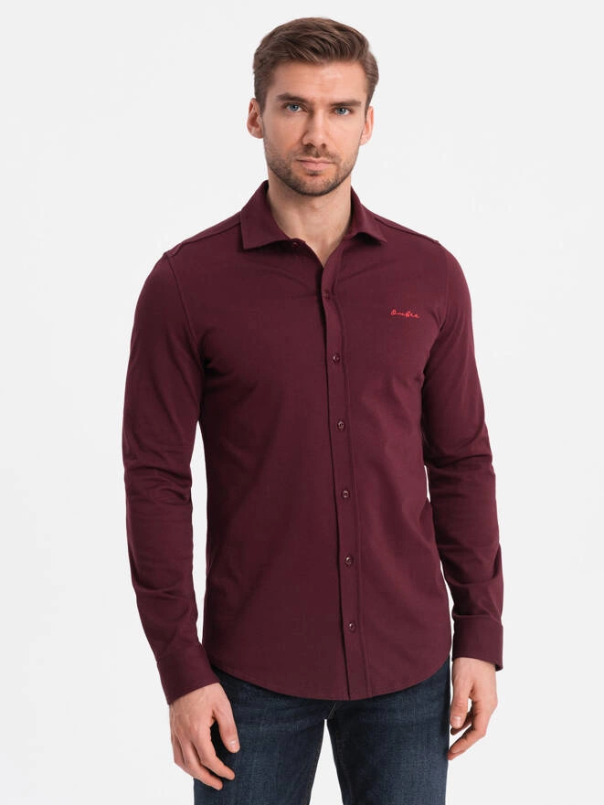 Men's cotton single jersey knit REGULAR shirt - maroon V3 OM-SHCS-0138