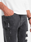 Washable men's TAPER FIT denim pants with rubbing - graphite V3 OM-PADP-0163