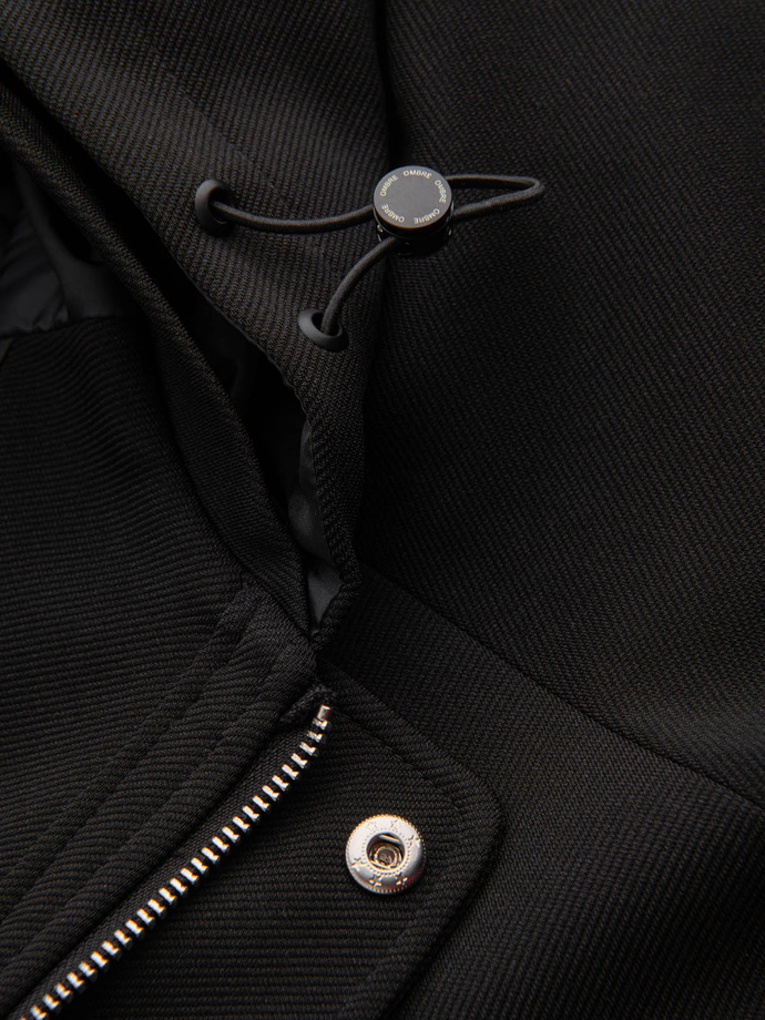 Men's hooded coat in fine pinstripe - black V2 OM-COSC-0112