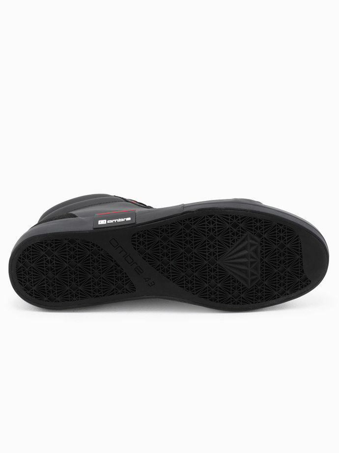 Classic men's high sneakers with quilted upper - black and red V2 OM-FOTH-0127