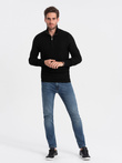 Men's knitted sweater with spread collar - black V3 OM-SWZS-0105