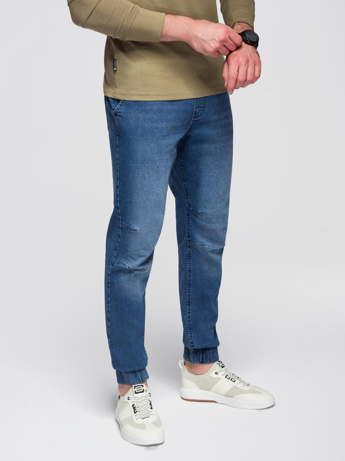 Pantaloni JOGGERS din denim cu efect de spălare pentru bărbați - albastru V2 OM-PADJ-0267