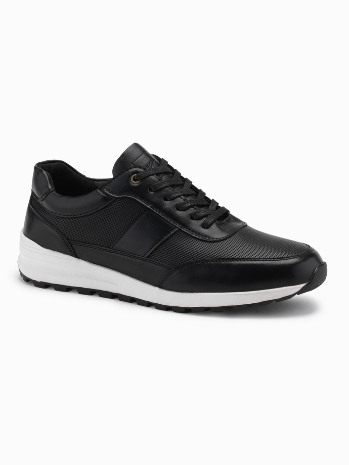Men's eco leather sports sneakers shoes - black V2 OM-FOSL-0181 
