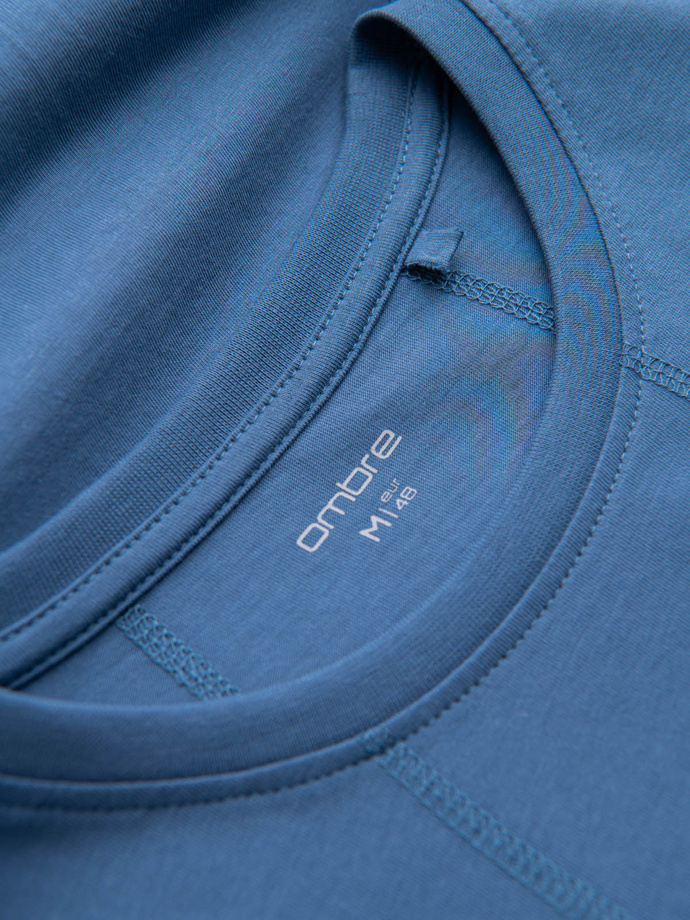 Tricou bărbătesc din bumbac cu broderie fină - albastru închis V6 OM-TSCT-0170