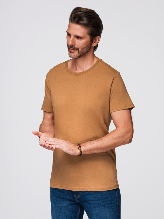 BASIC men's classic cotton T-shirt - brown V21 OM-TSBS-0236