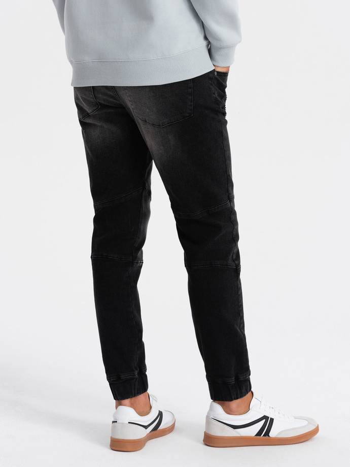 Pánske mramorované nohavice JOGGER s odieraním - čierne V2 OM-PADJ-0153