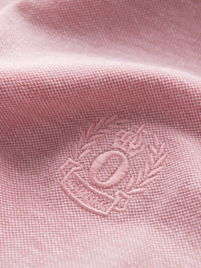Polo bărbați melange cu mânecă lungă și broderie - roz melange V2 OM-POLS-0129