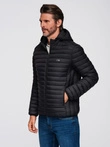 Men's quilted jacket with high zipped hood - black V1 OM-JAHP-0238